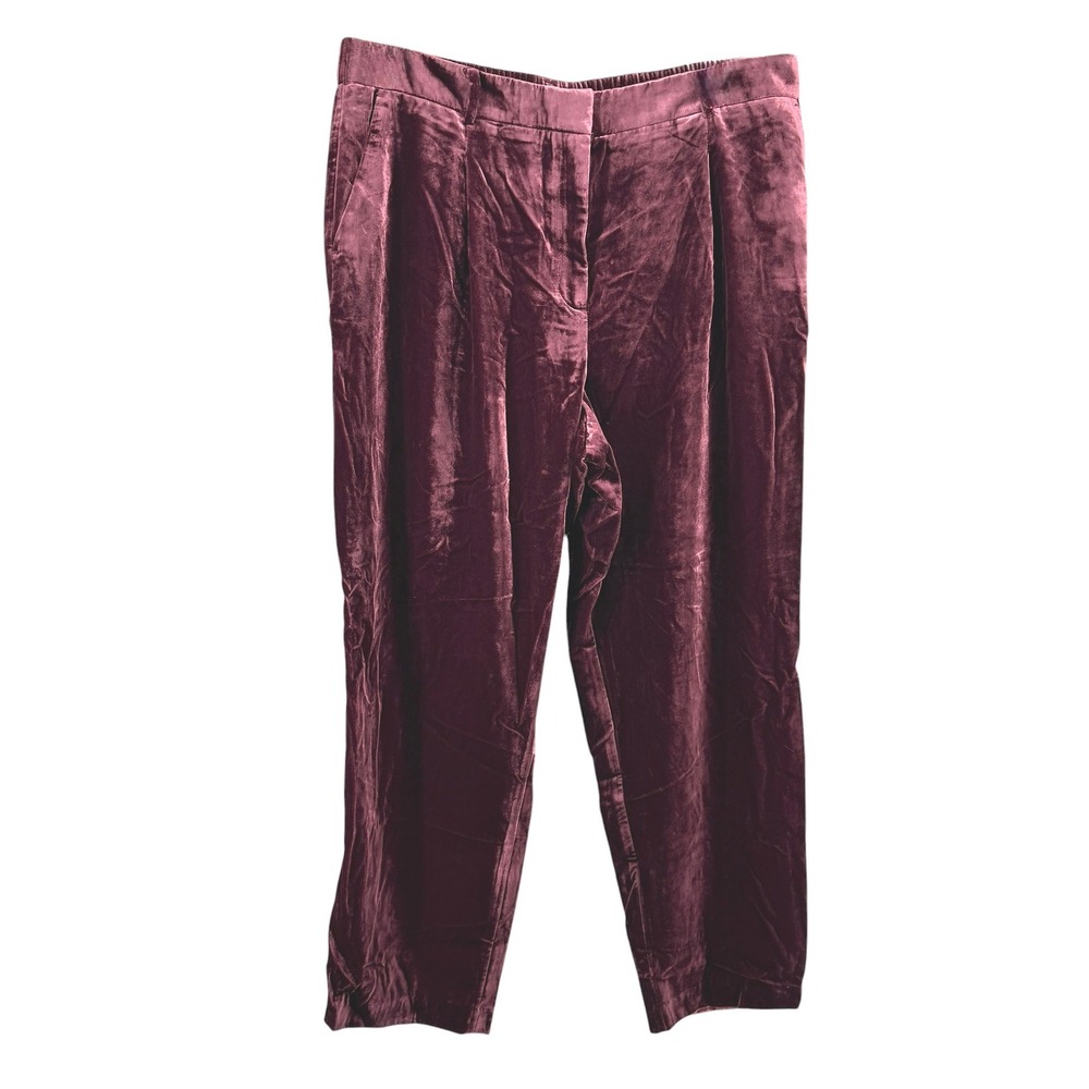 NEW LOFT Velvet Pants Womens 16T Tapered Leg Plum Pleated Elastic Back Trousers